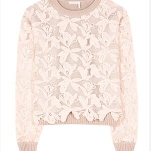 See By Chloe Elegant Powder Guipure Lace Knitted Cotton Sweater Size XS RRP $395